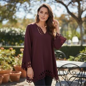 Plus Size- Alfani Laser Cut Plum Blouse - Size XXL